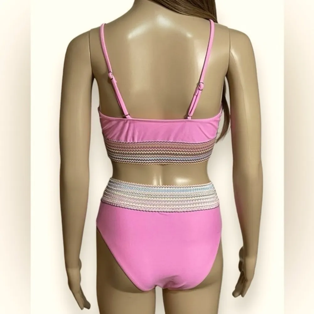 Two Piece High Waisted Bikini Pink w/ Trim Size M (fits like a S) Swimsuit Size M - Image 9