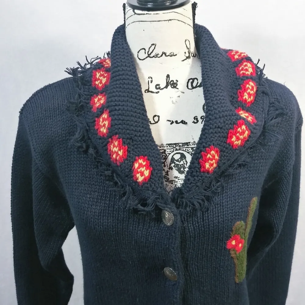 The Eagle's Eye 90's Blue Knit Sweater Southwestern Embroidery Size S - Image 3