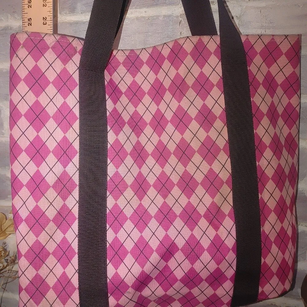 JanSport Large  Pink Plaid Tote Plastic Lining Inside - Image 6