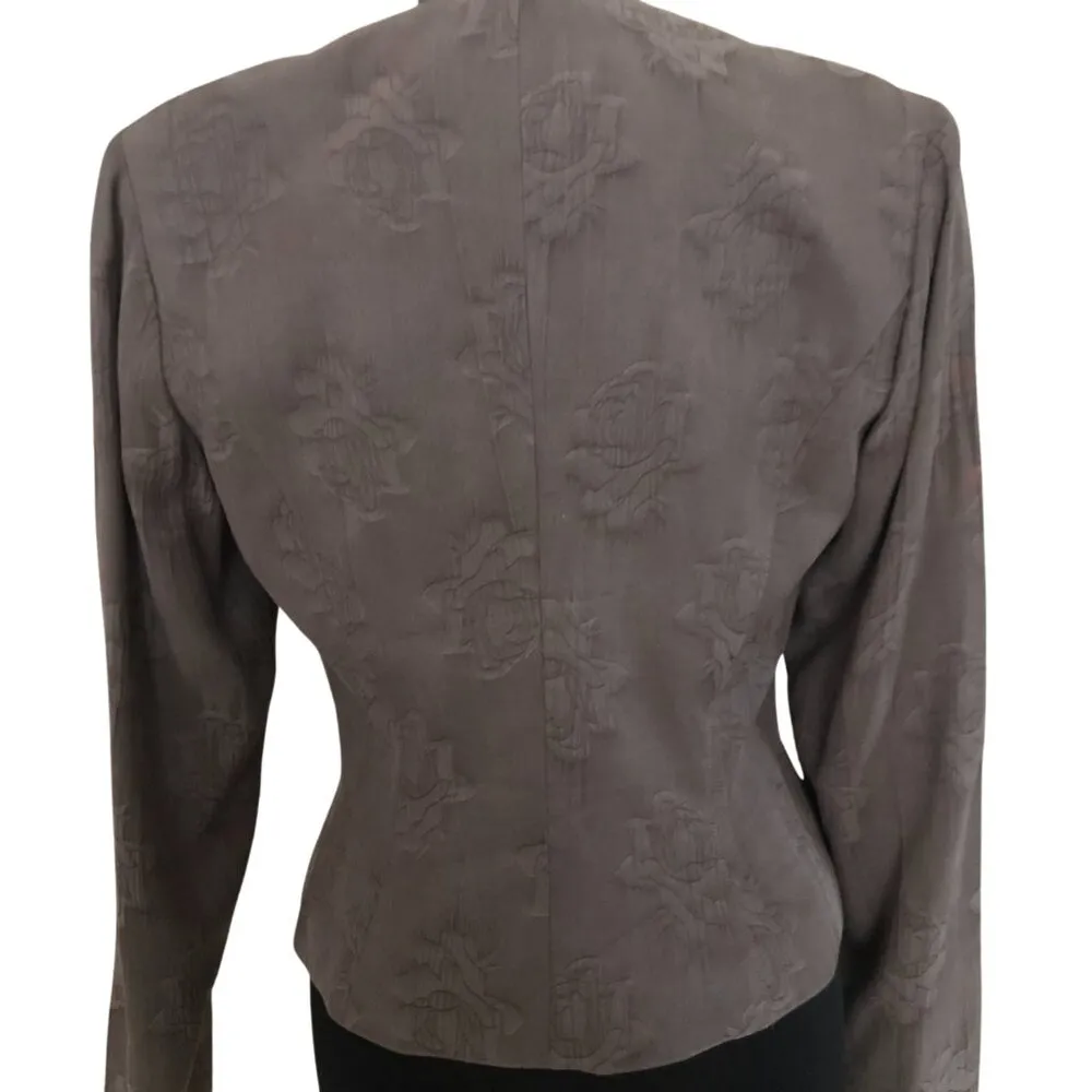 Platinum Dorothy Schoelen Taupe Size S Lined Jacket Blazer Top Textured Roses Tan - Image 4