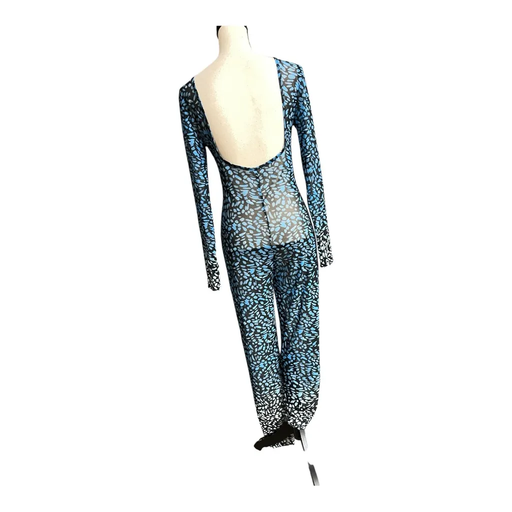 Blue and Black Mesh Patterned Jumpsuit Size L Size L - Image 4