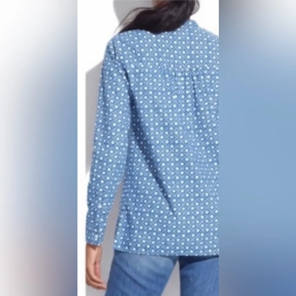 Madewell Chambray Blue & White Floral Stamp Popover Tunic Top‎ Shirt Size XS - Image 2