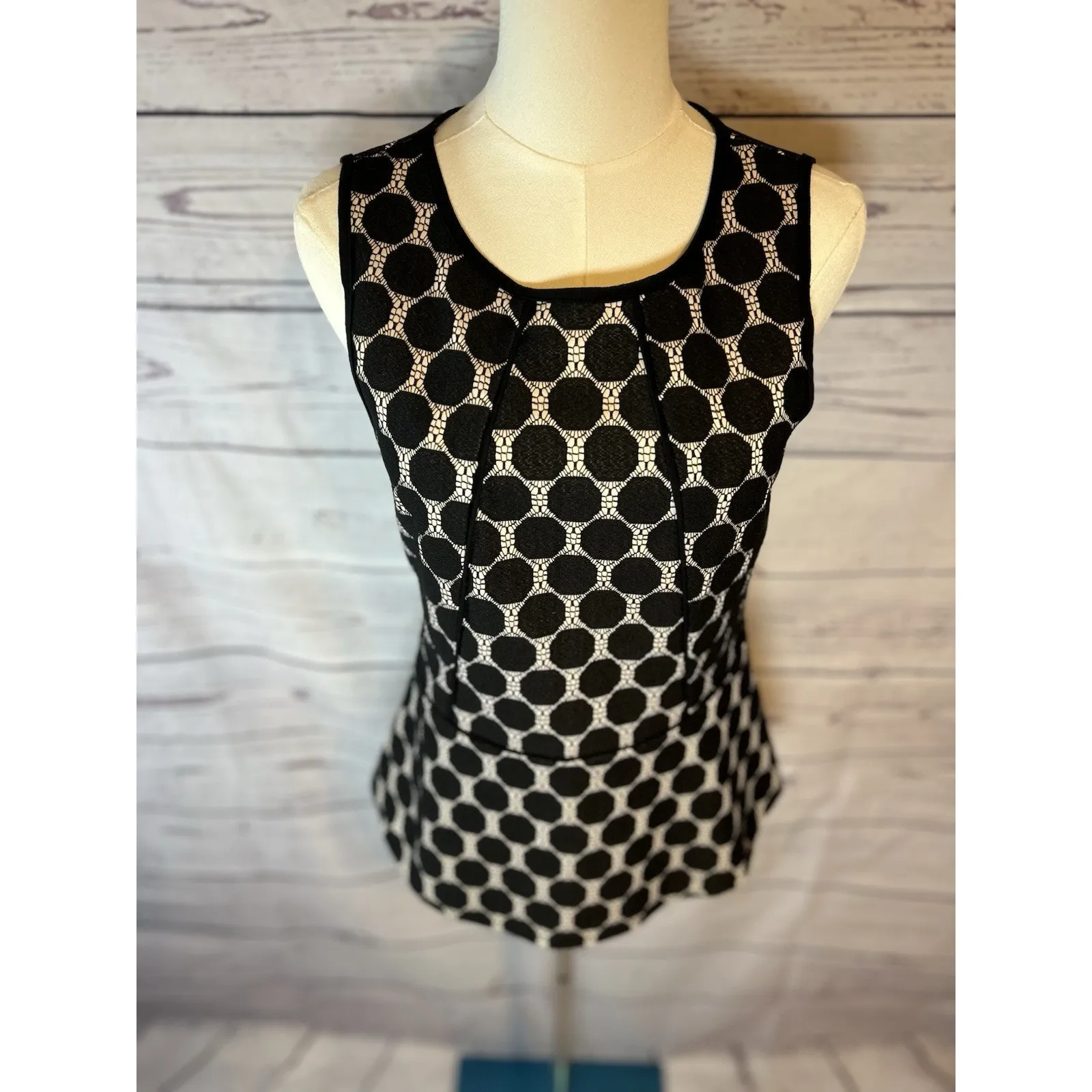 Weston Wear Anthropologie Black White Polka Dot Peplum Top Size Small - Image 2