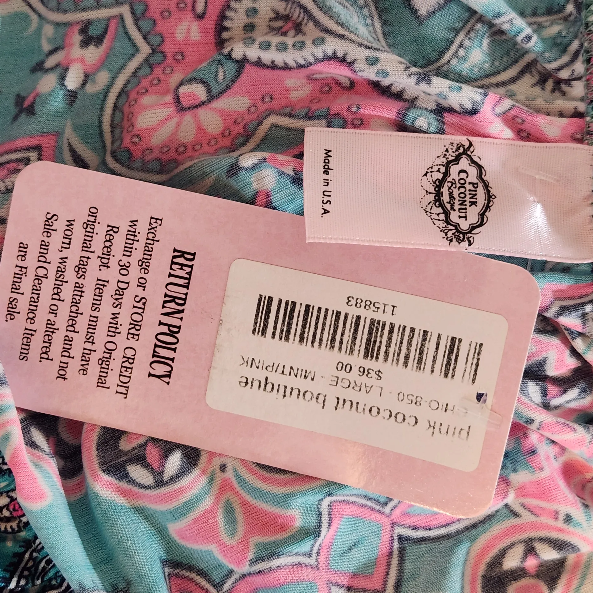 Pink Coconut Aqua and Pink Print Mini Dress NWT Sz Large Wedding Guest Dress - Image 6