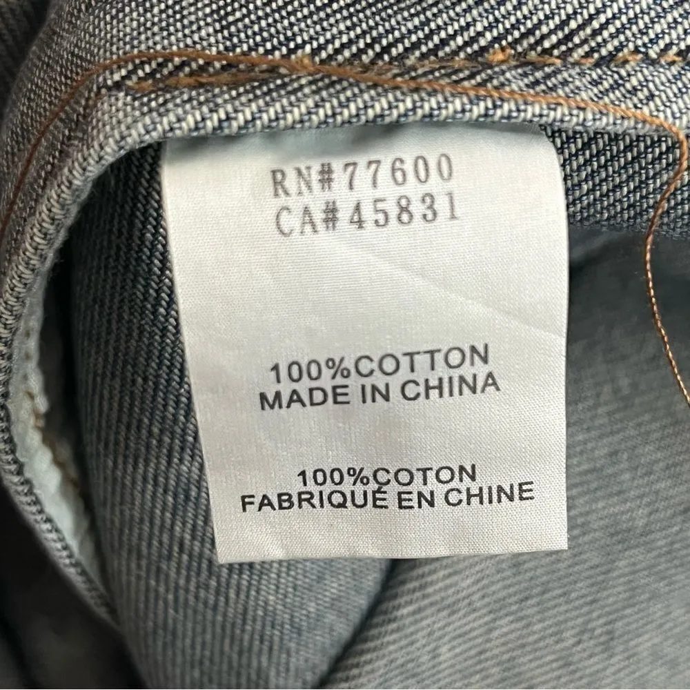 Sandrine Rose x Free People Distressed Embroidered Denim Trucker Jacket L NEW Blue Size L - Image 8