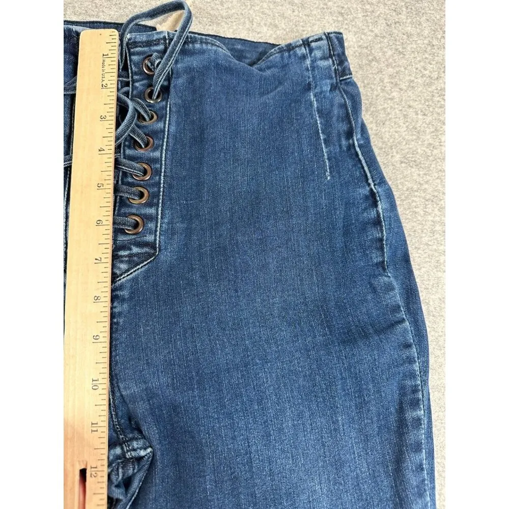 Free People Size 10 Womens Pants Jeans Blue Tie High Waist Hippie Boho Denim - Image 13