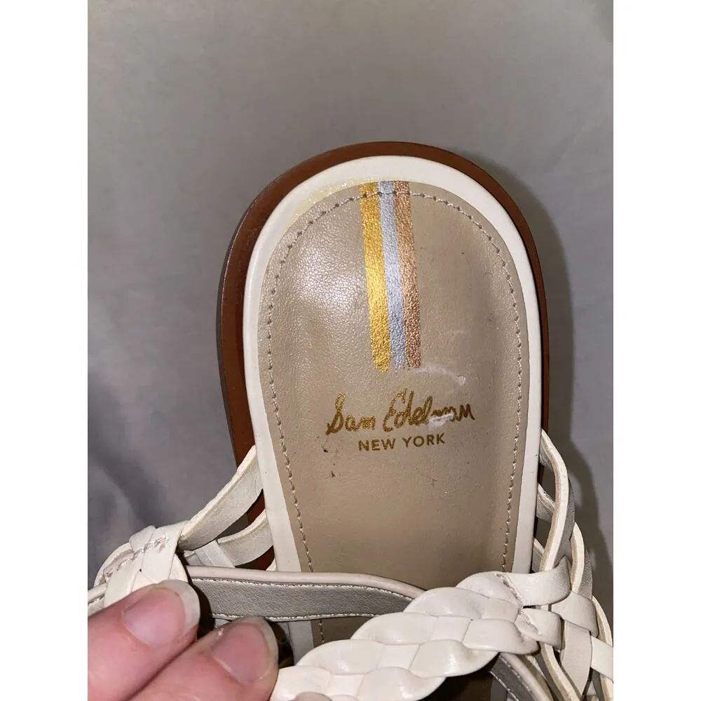 Sam Edelman Holland Women's Ivory Leather Buckle Strap Square Toe Heeled Sandals - Image 3