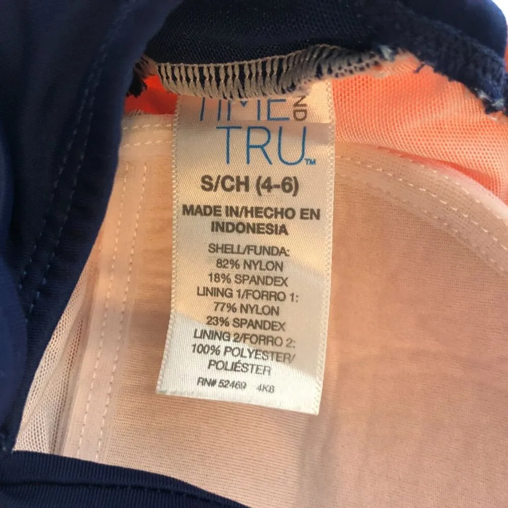 Time and Tru One Piece Swimsuit Shelf Bra Colorblock Stripe Pink Navy Blue S - Image 4