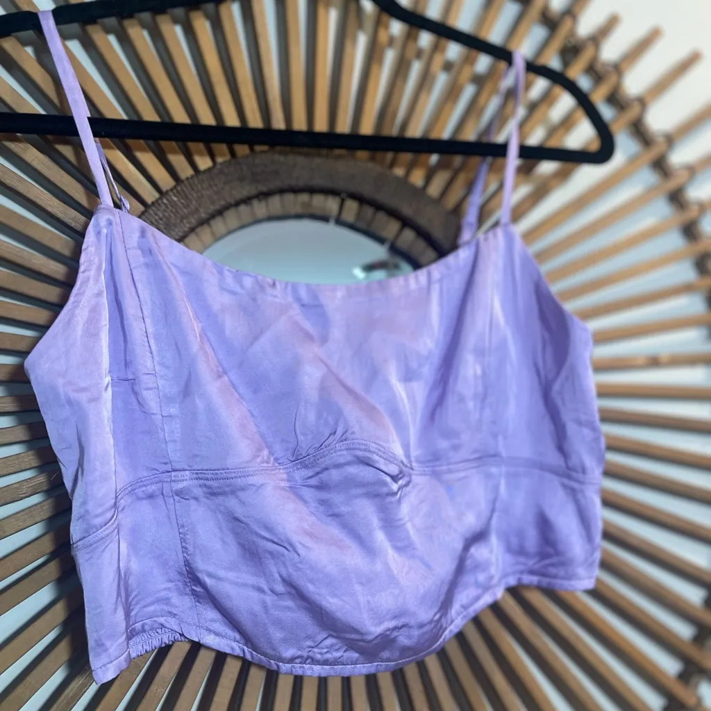 Aerie Lavender Satin Crop Top with Smocked Back Corset Style Size M NWT Feminine - Image 7