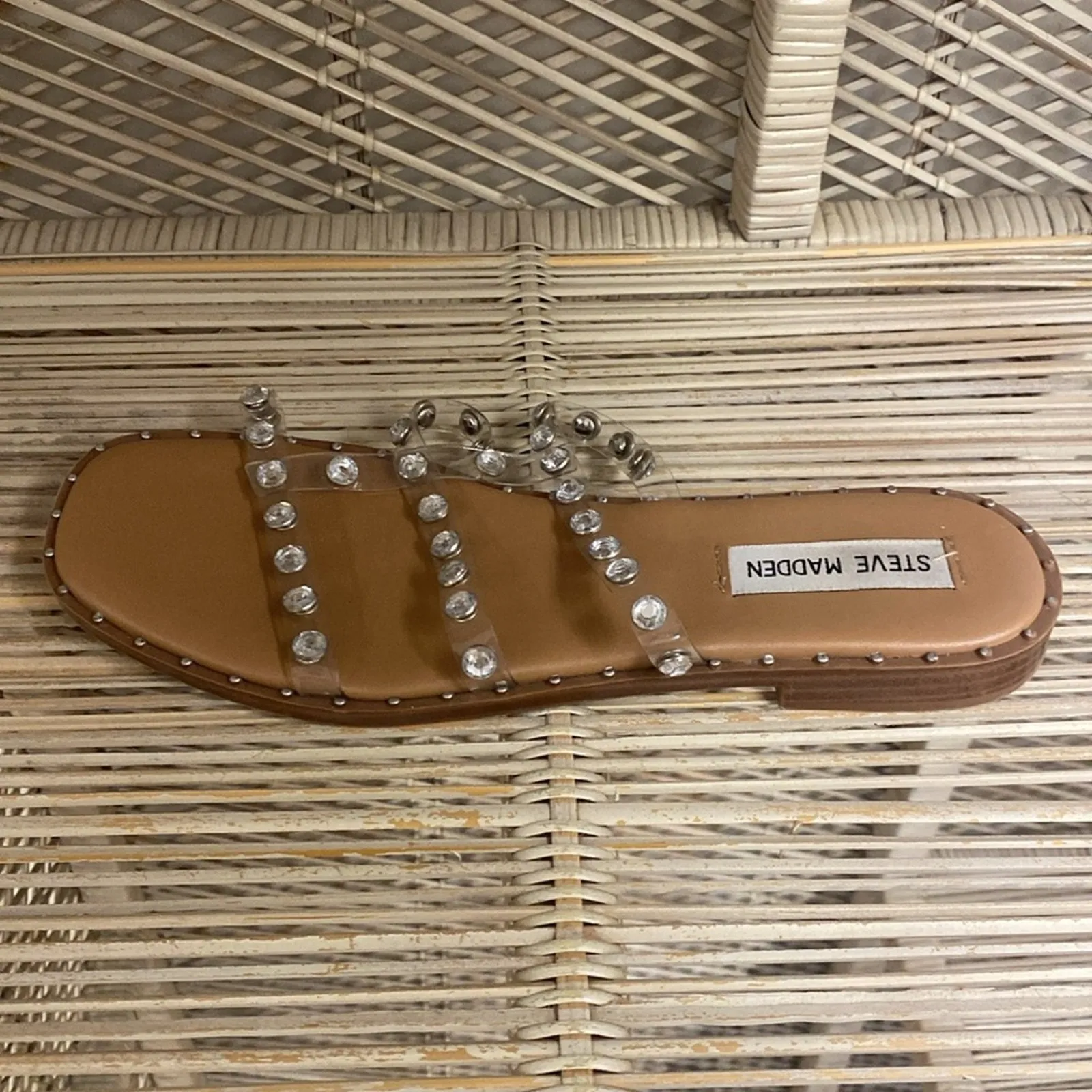 Steve Madden Women Shoes Sandals Clear Silver Rivets Size 7 - Image 3