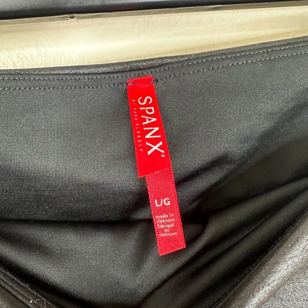 SPANX Leggings Size Large Faux Leather Shiny Black Moto Pants 20136R - Image 5