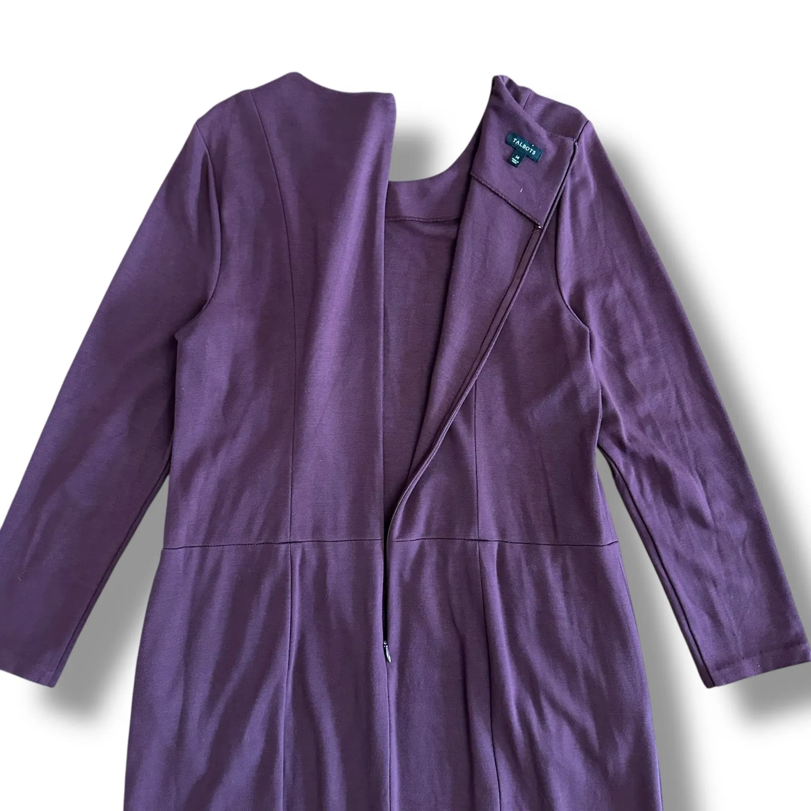 Talbots Plum Sheath Dress Size 14‎ Long Sleeve Stretch Knit Classic Workwear - Image 9