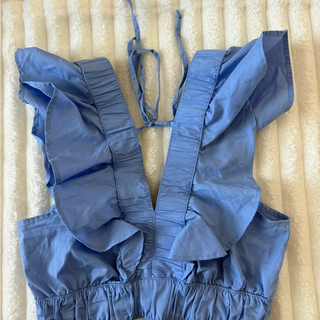 Midnight Sky Blue Ruffled Crop Top - Image 4
