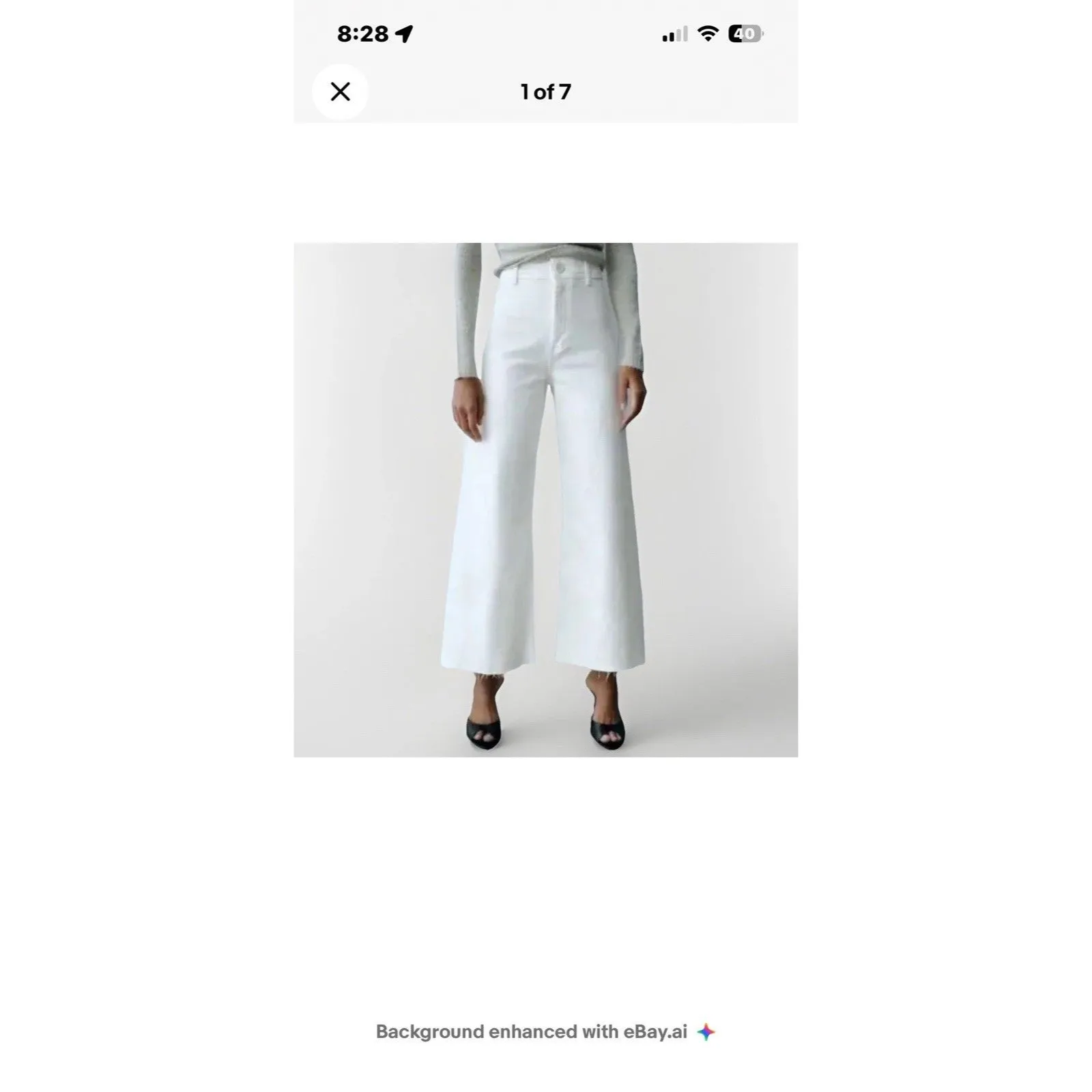 Zara Jeans Womens 4 Marine Raw Hem Wide Leg Pants White Boho High Rise - Image 7