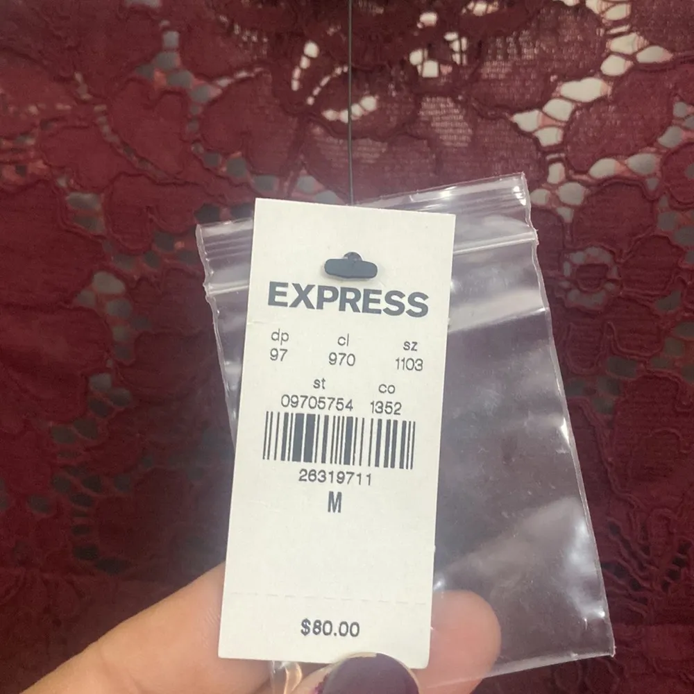 EXPRESS NWT  Maroon Floral Lace Button Down Blouse - Image 7