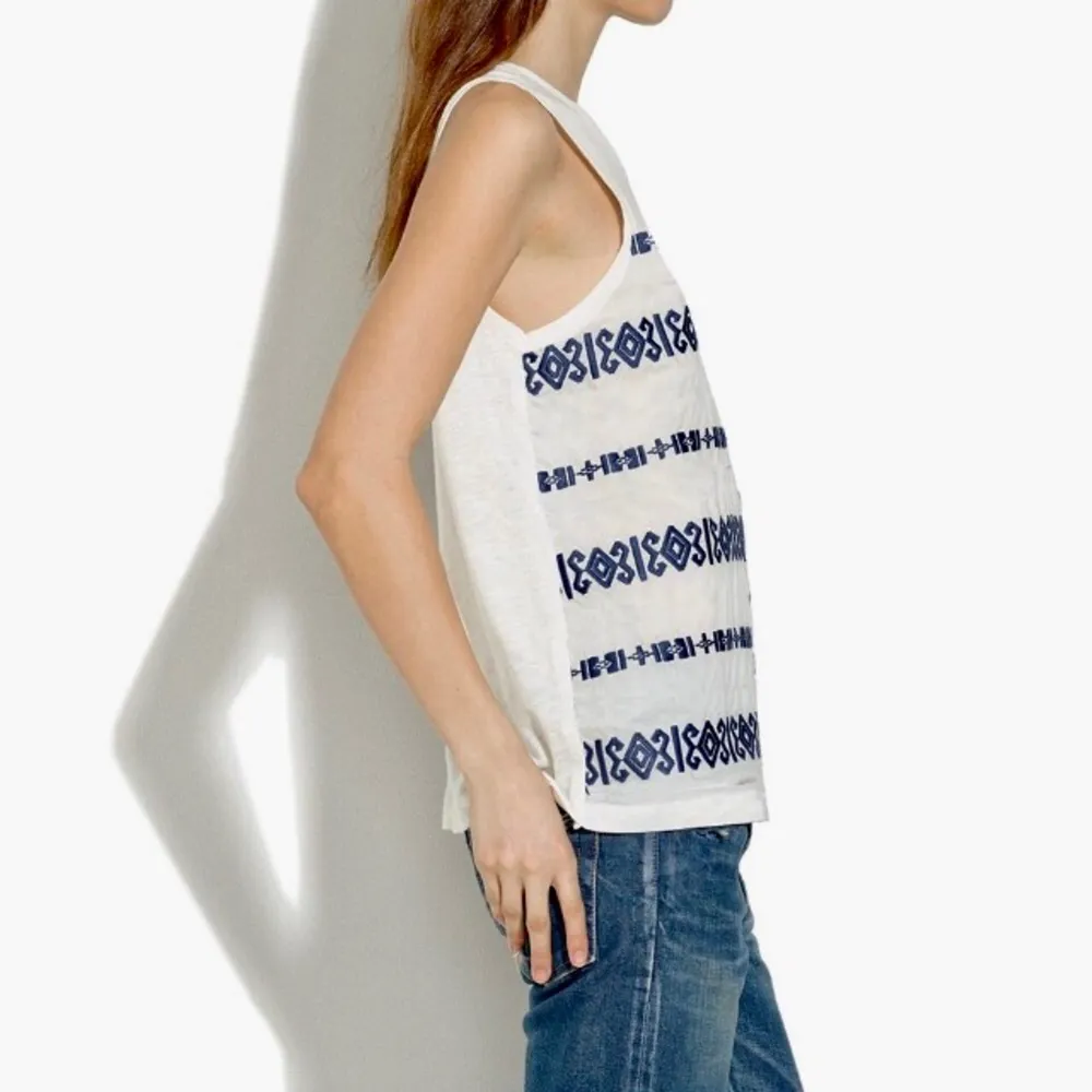MADEWELL White Navy Geo Embroidery Tank Top EUC XS - Image 9