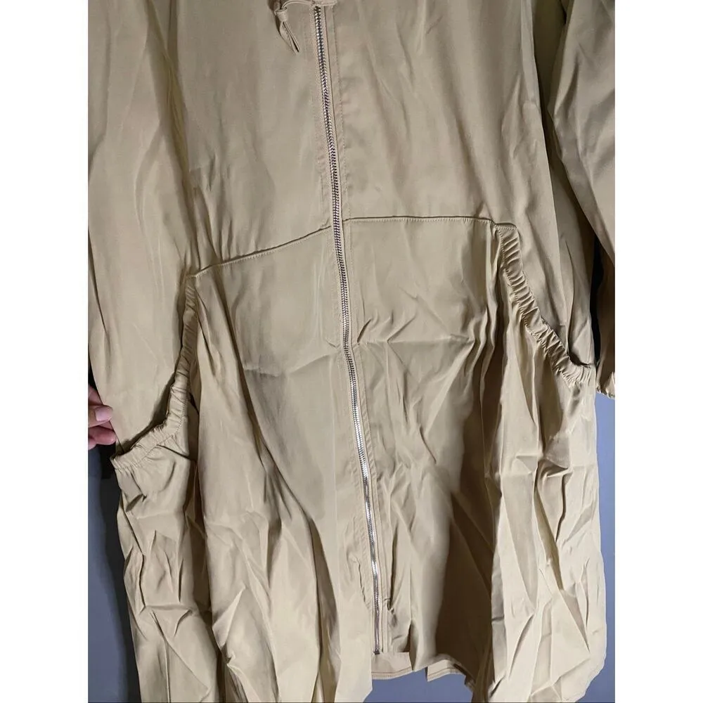 Eilly Bazar Tan Beige Zip Up Trench Coat With Hood Pockets Size 3X NWOT Tan - Image 5