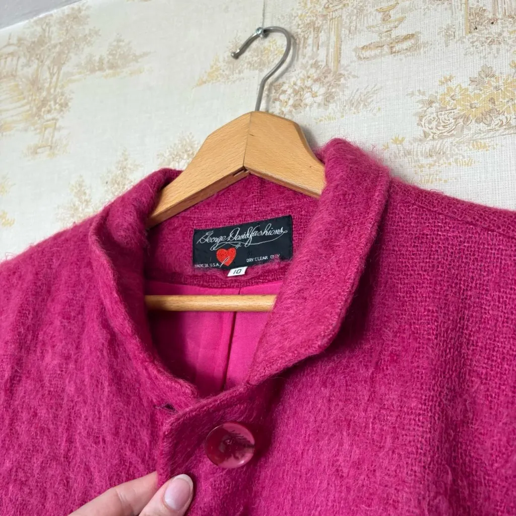 Vintage 70s retro hot pink mohair fuzzy union made statement jacket coat 10 - Image 4