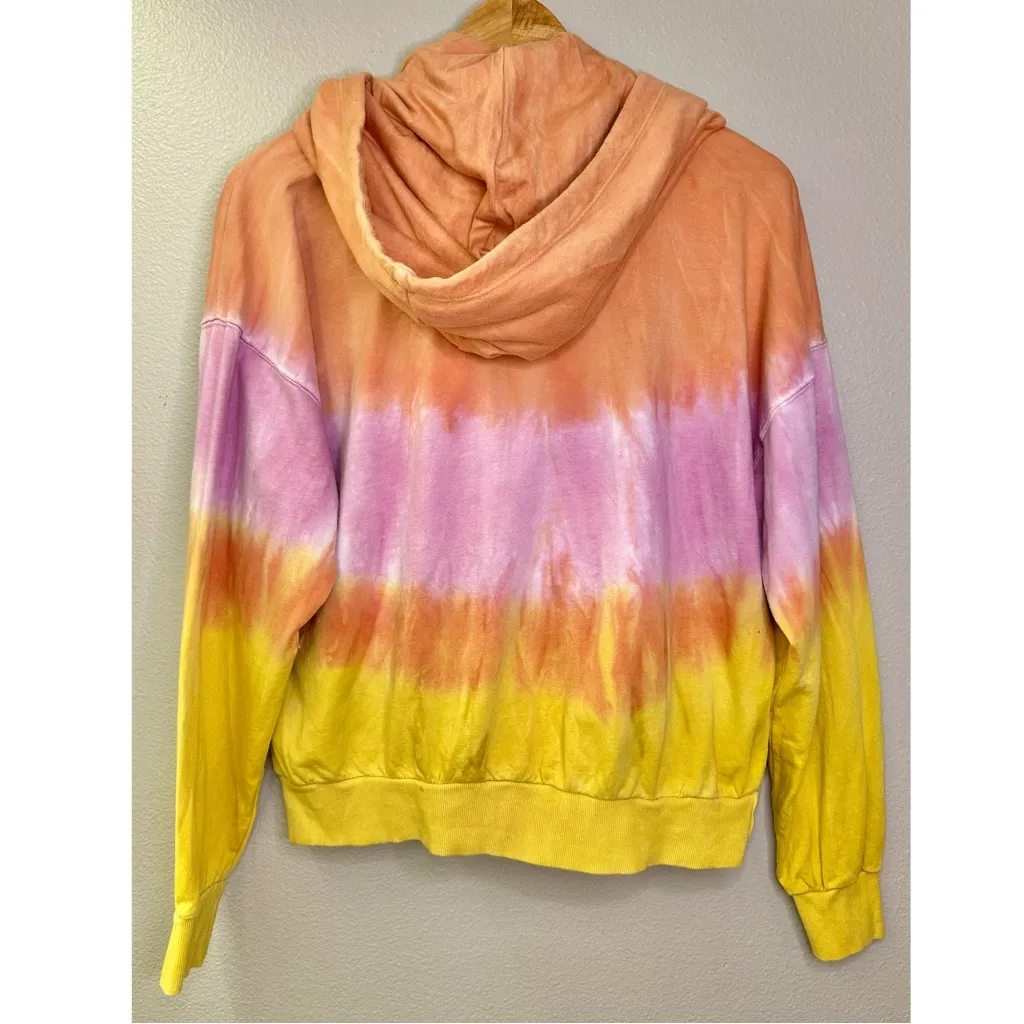 Young Fabulous & Broke Pink Orange Yellow Cowl Neck Tie-Dye Hoodie Sweatshirt - Image 7