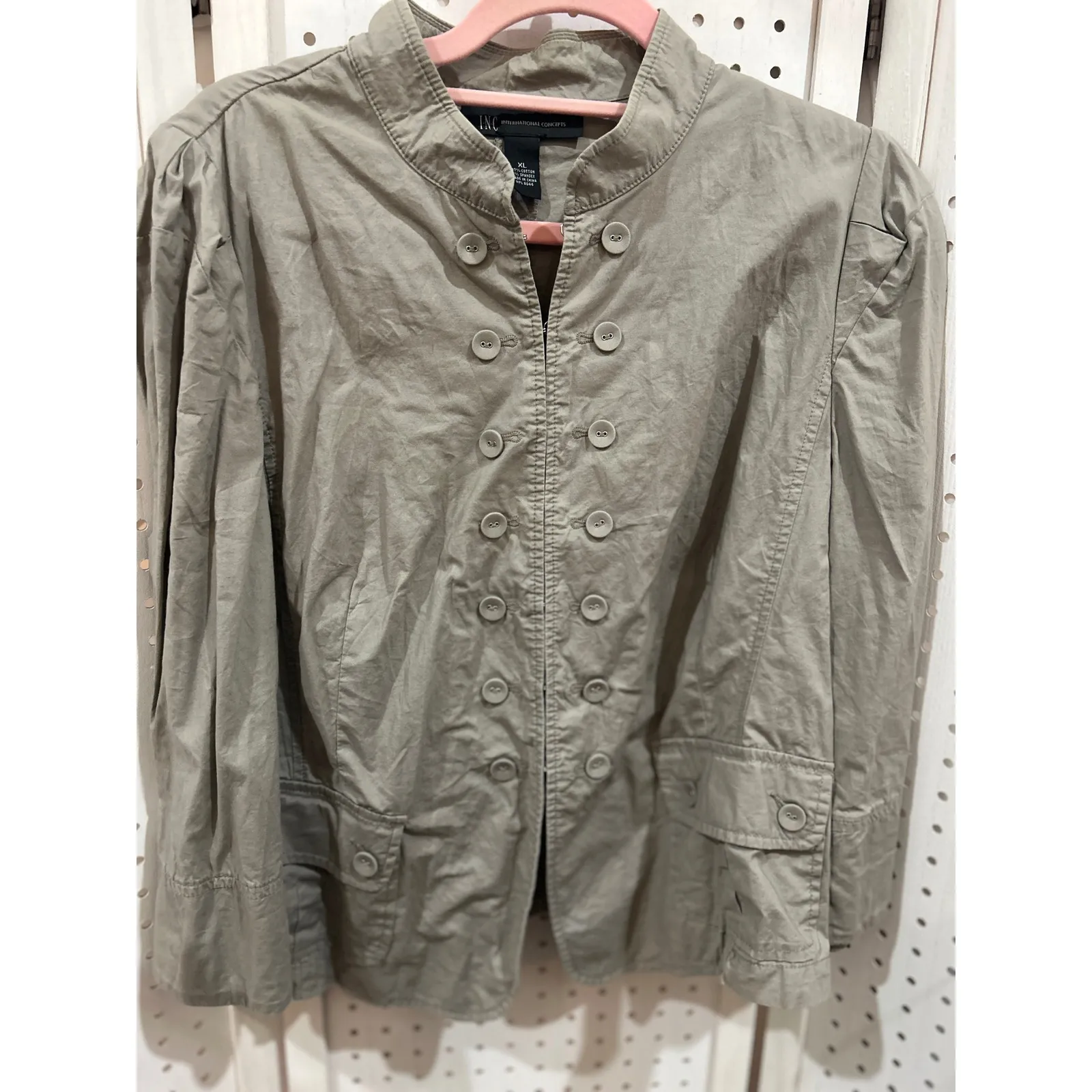 INC International Concepts Womens Jacket Taupe Double Breasted Mandarin XL Tan - Image 5