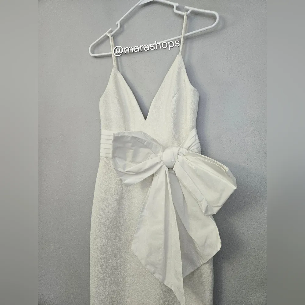 Rebecca Vallance Bridal Genevieve Bow Trimmed Crepe Midi Dress White - Image 5