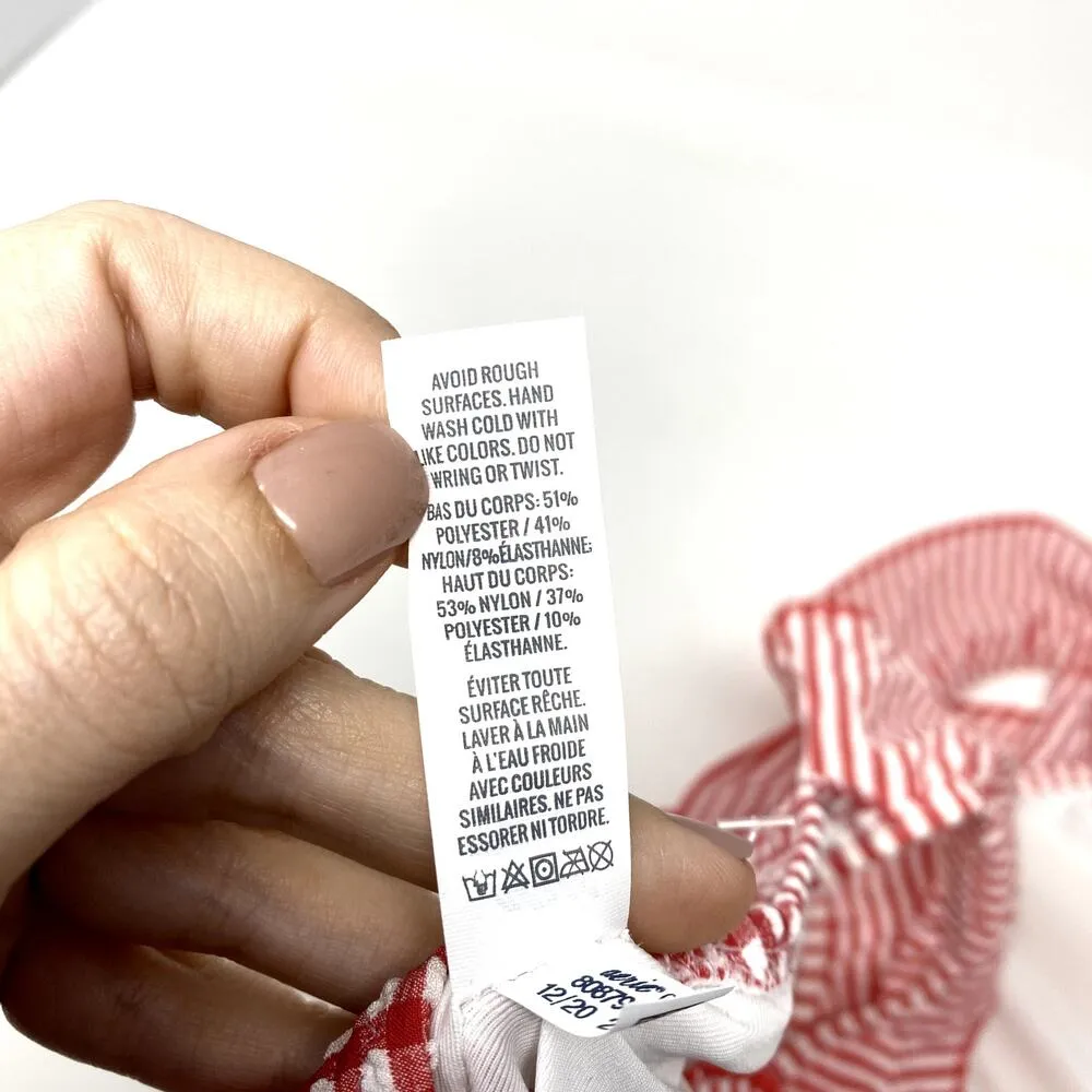 NWOT Aerie Red Gingham Ruffle Wrap Scoop Preppy Beach Summer Bikini Top M - Image 5