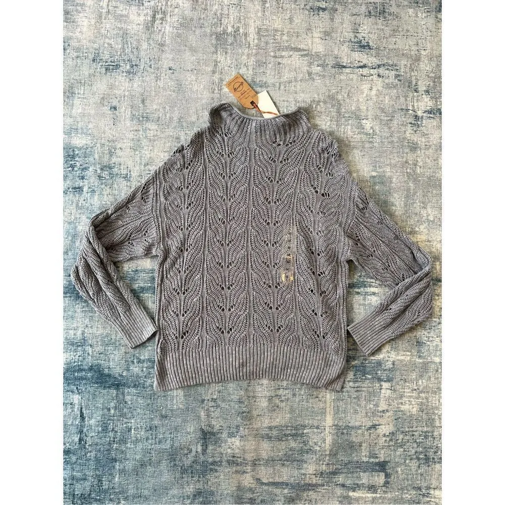 NWT Weatherproof Vintage Slub Pointelle Knit Mock Neck Sweater Dusty Blue Medium Blue - Image 2