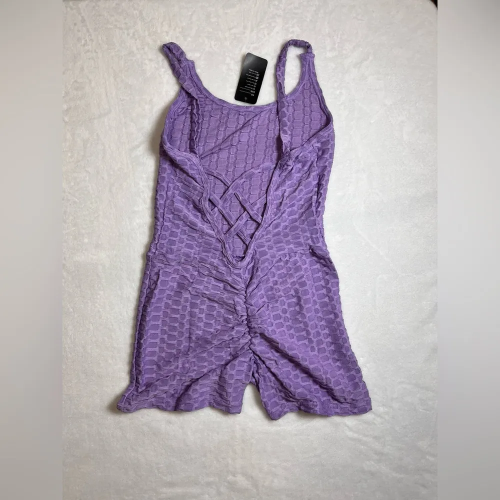 LEMON FASHION 1 piece Sleeveless Shorts Romper Butt Scrunch Women’s S/M NWT Purple - Image 4