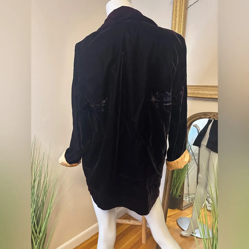 KENSINGTON SQUARE Vintage Burgundy/Black Velvet Blazer Gold Satin Cuffs Black Size undefined - Image 7