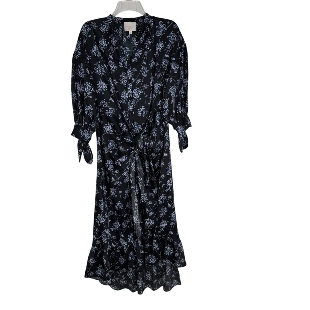 Cinq a Sept Halette Wrap Midi Dress Black & Blue Floral Print Size 4 - Image 11