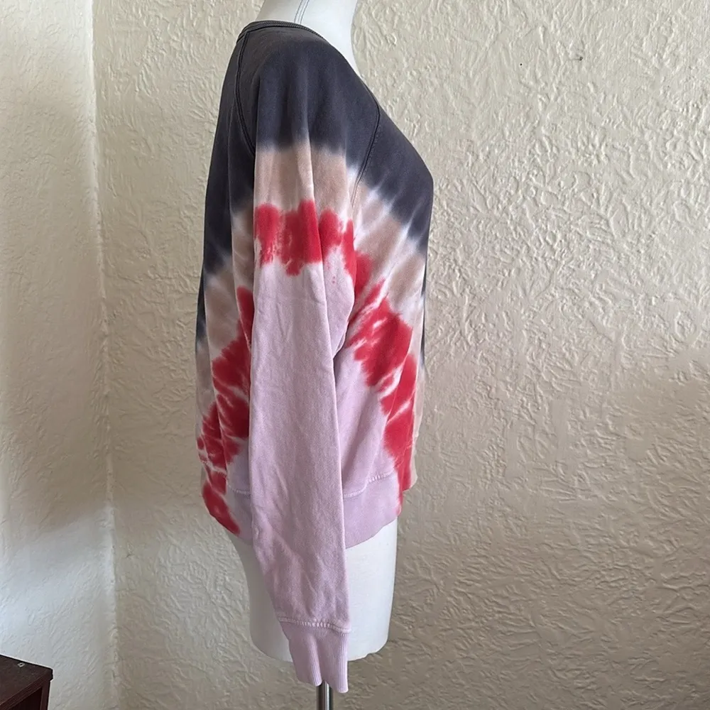 Daydreamer Flying V Tie Dye Varsity Crew Sweatshirt Red Pink Tan Blue Gray Small - Image 8