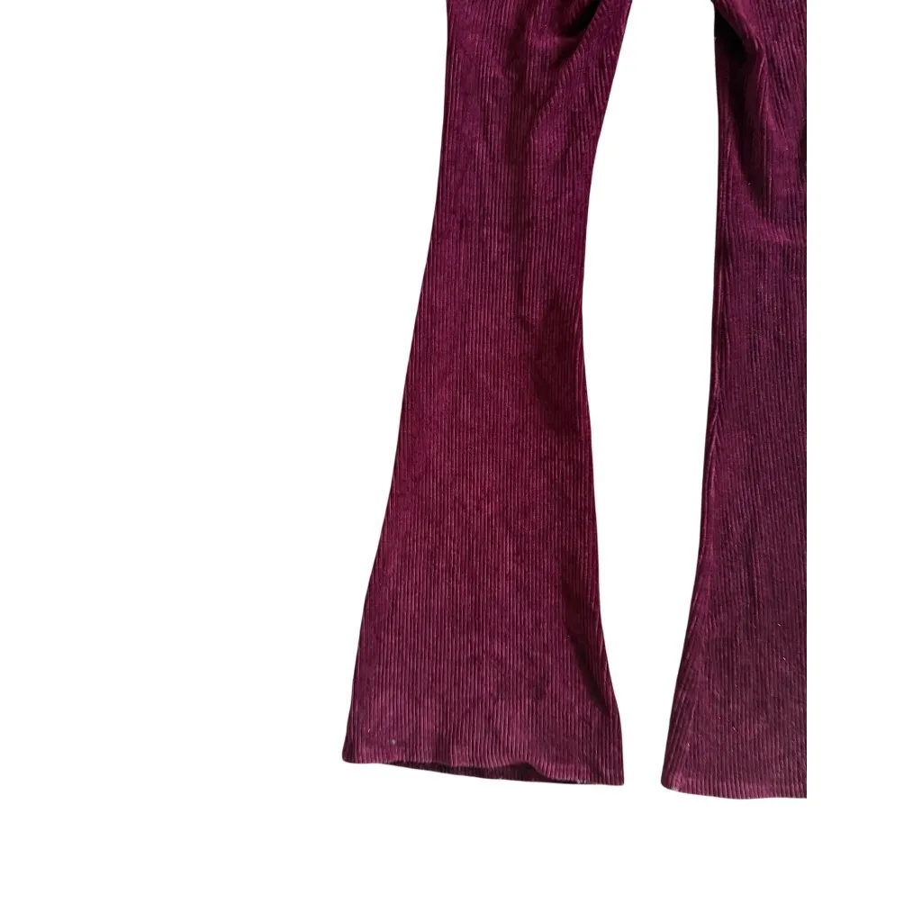 TOPSHOP Cranberry Textured Flare Leg High Waist Pull On Pants Size 10 Tall - Image 4