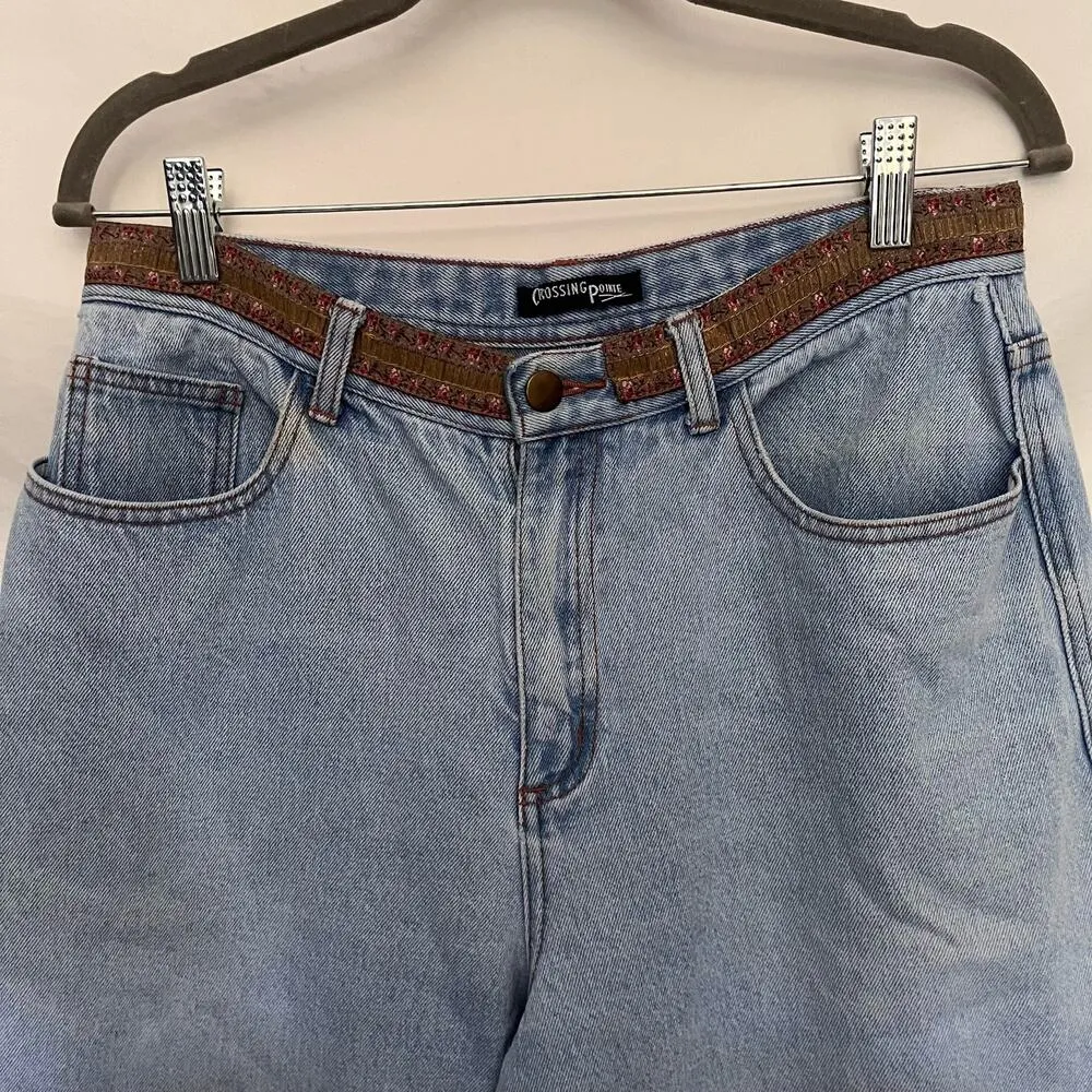 CROSSING POINTE Cropped Womens Jeans Sz 12MS Boho Ribbon Relax Gilmore Girls Y2k Blue - Image 2