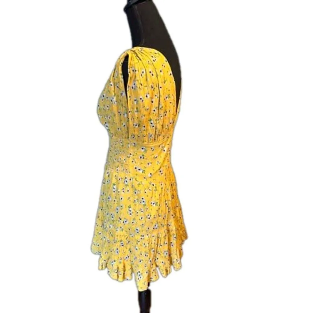 ASOS DESIGN waist button front tiered mini yellow floral print dress - Image 3