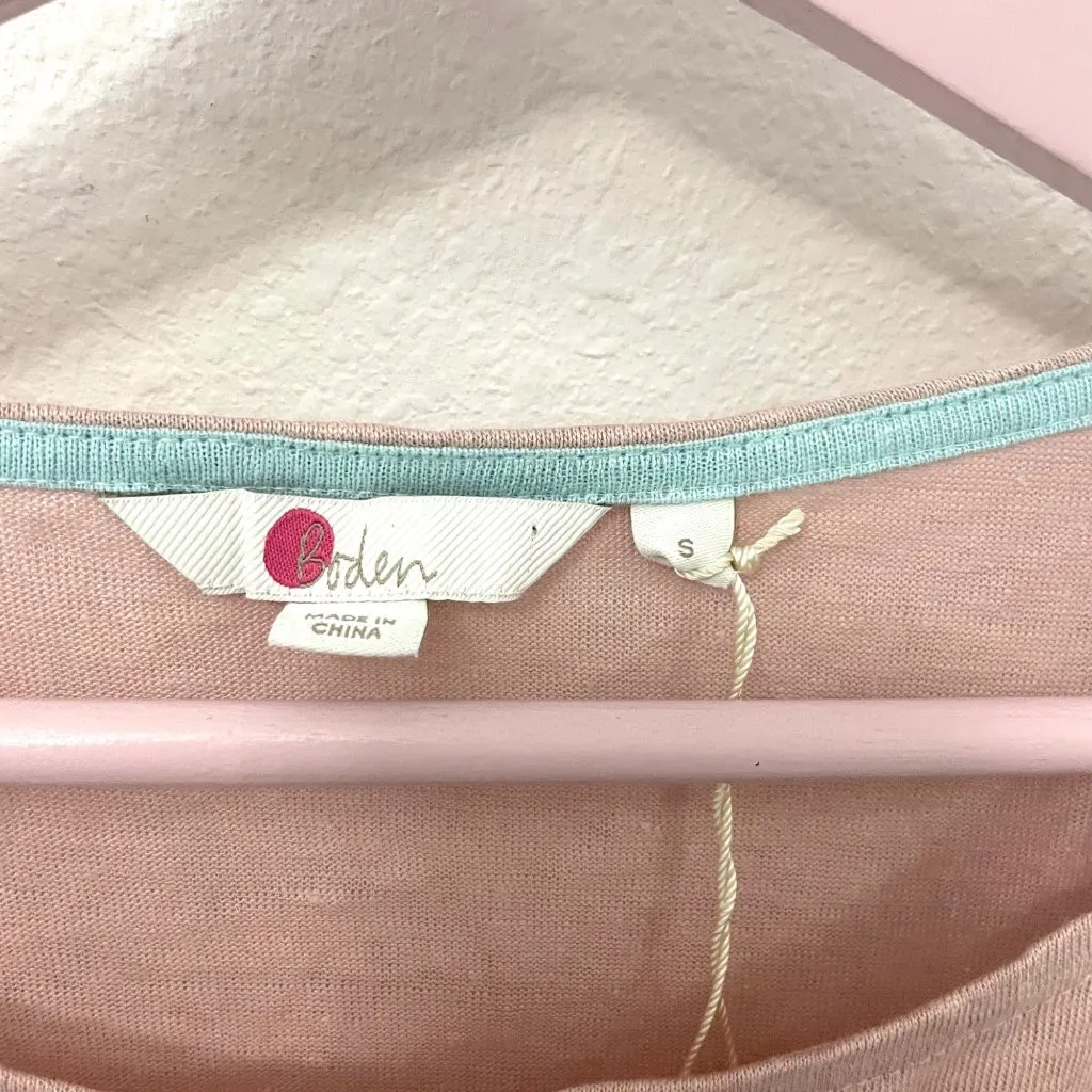 NWT Boden Light Pink Linen Flare Peplum Jersey 3/4 Sleeve Top Size S J0201 - Image 2