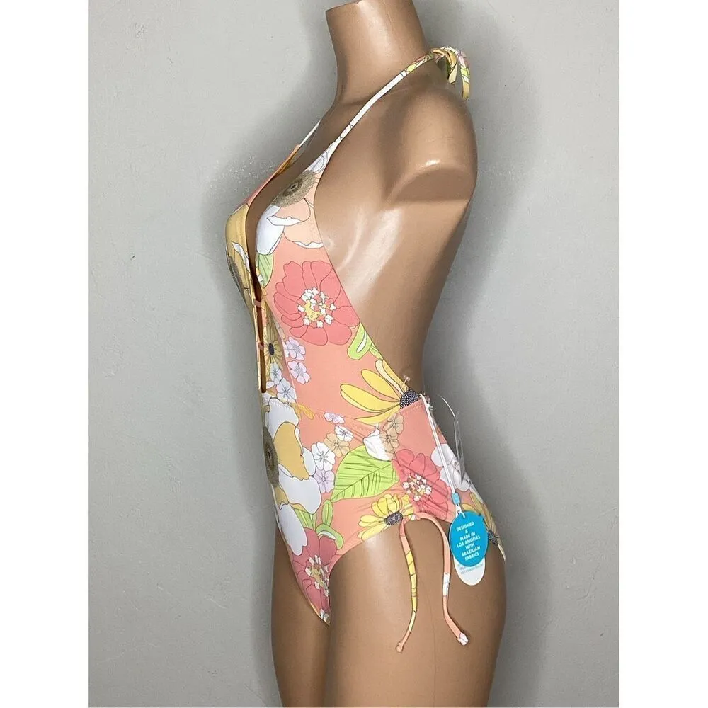 New. WET L.A. plunge floral swimsuit. X-Small. Retails $178 - Image 10