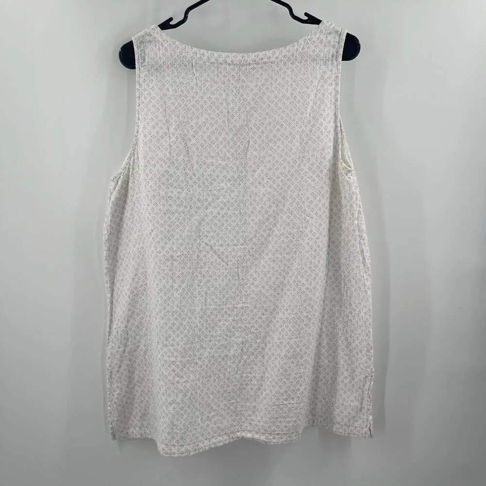 EILEEN FISHER Tank Top Size Large White Cadence Diamond Print Organic Cotton - Image 2