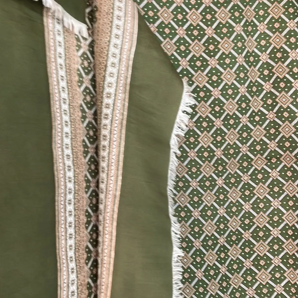 Woman’s olive green, cream, and gold geo print scarf Green - Image 6