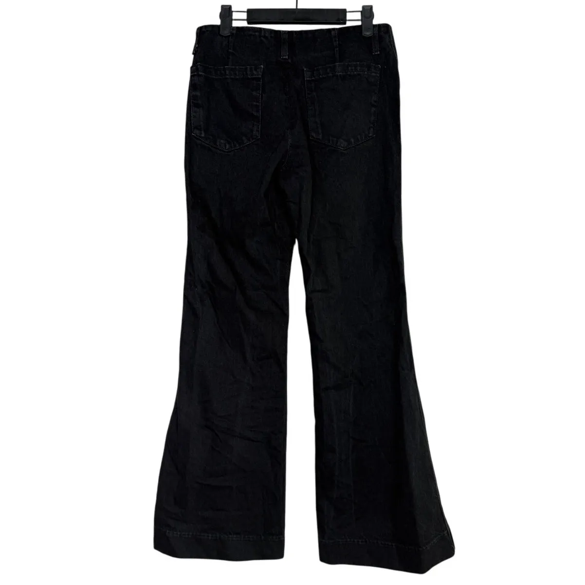 ZARA Mid Rise Wide Flare Leg Full Length Boot Cut Jean 100% Cotton 4 Black #4117 - Image 4