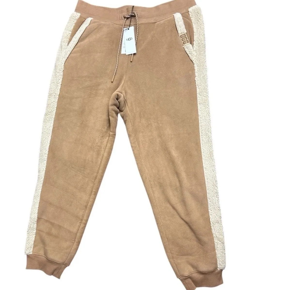 UGG Sherpa Trim Jogger Sweatpants Tan Fleece Lined Cozy Loungewear Size S - Image 13