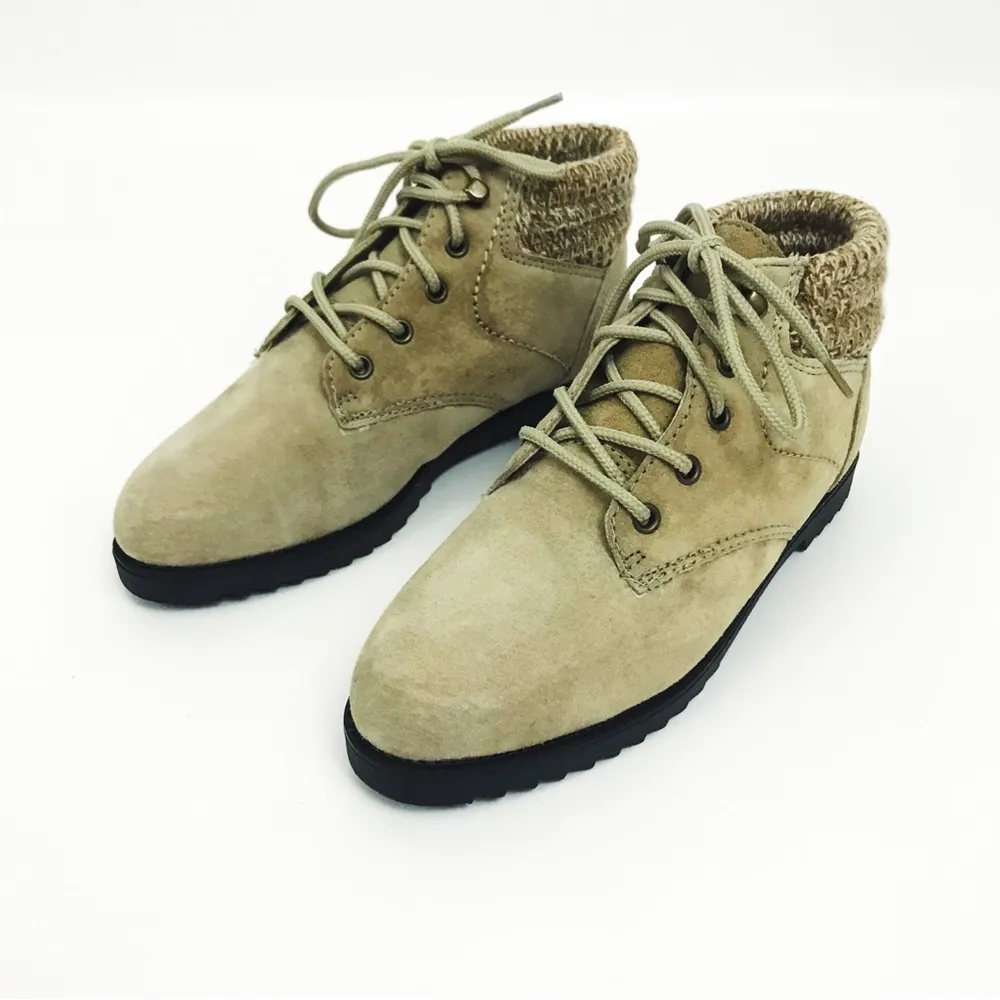 Vintage Genuine Suede Knit Cuff Ankle Boots | Size 6 Tan - Image 5
