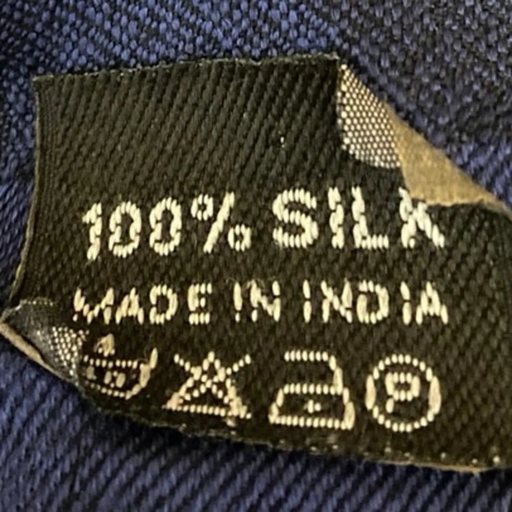 Women's Blue Black 100% Silk Shapes Abstract Fringe Shawl Wrap Scarf One Size - Image 3