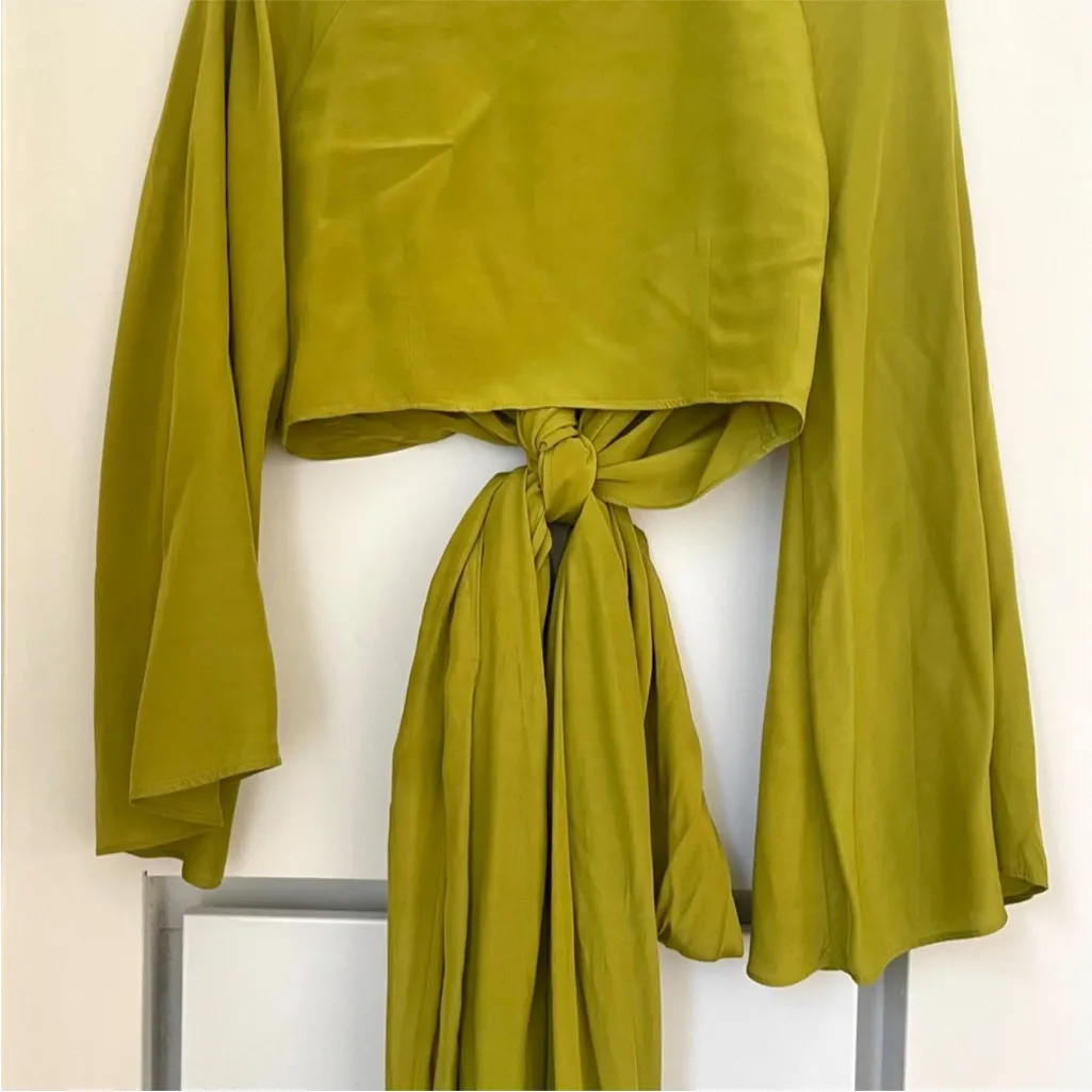 NWT Zara Lime Green Satin Silk Wrap Blouse XS - Image 6