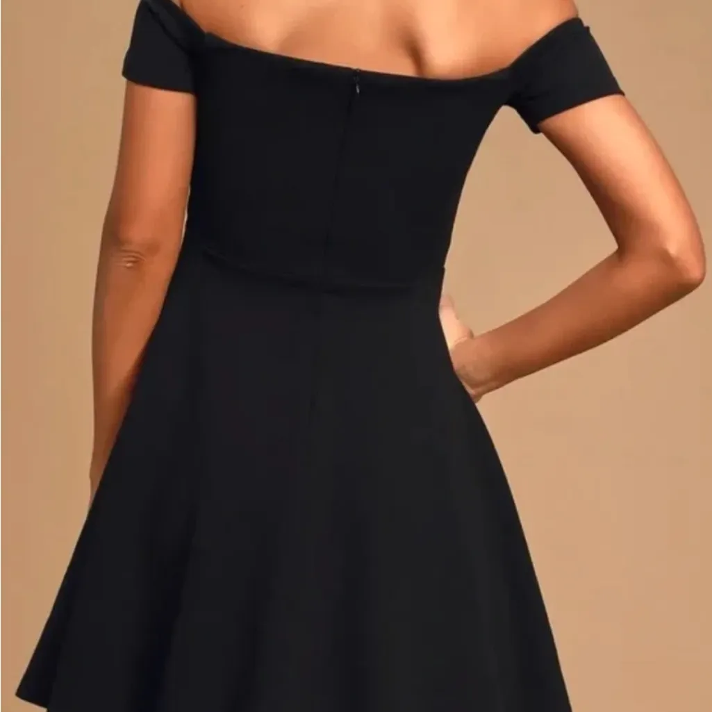 Lulus Play The Party Black Skater Fit Flare Dress Off Shoulder Size S Cocktail - Image 11