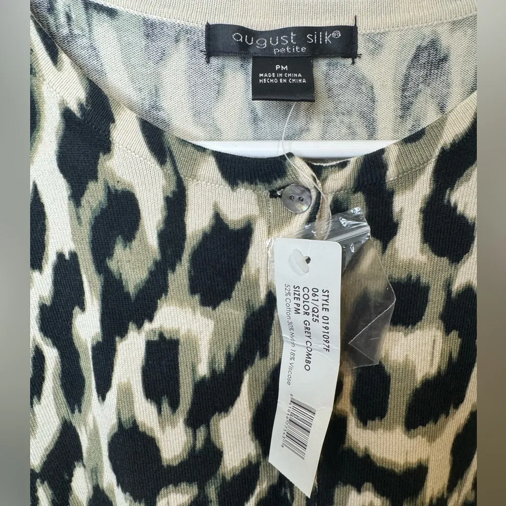August Silk Leopard Print Cardigan Black‎ Womens Button Down Sweater - Image 2