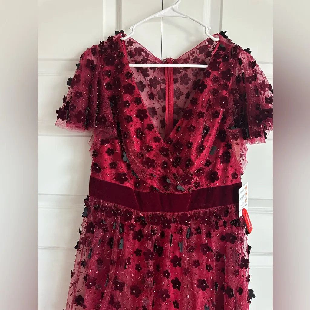 Mac‎ Duggal 67854 Floral Embellished Butterfly Sleeve Velvet Hem Midi Dress NWT - Image 5