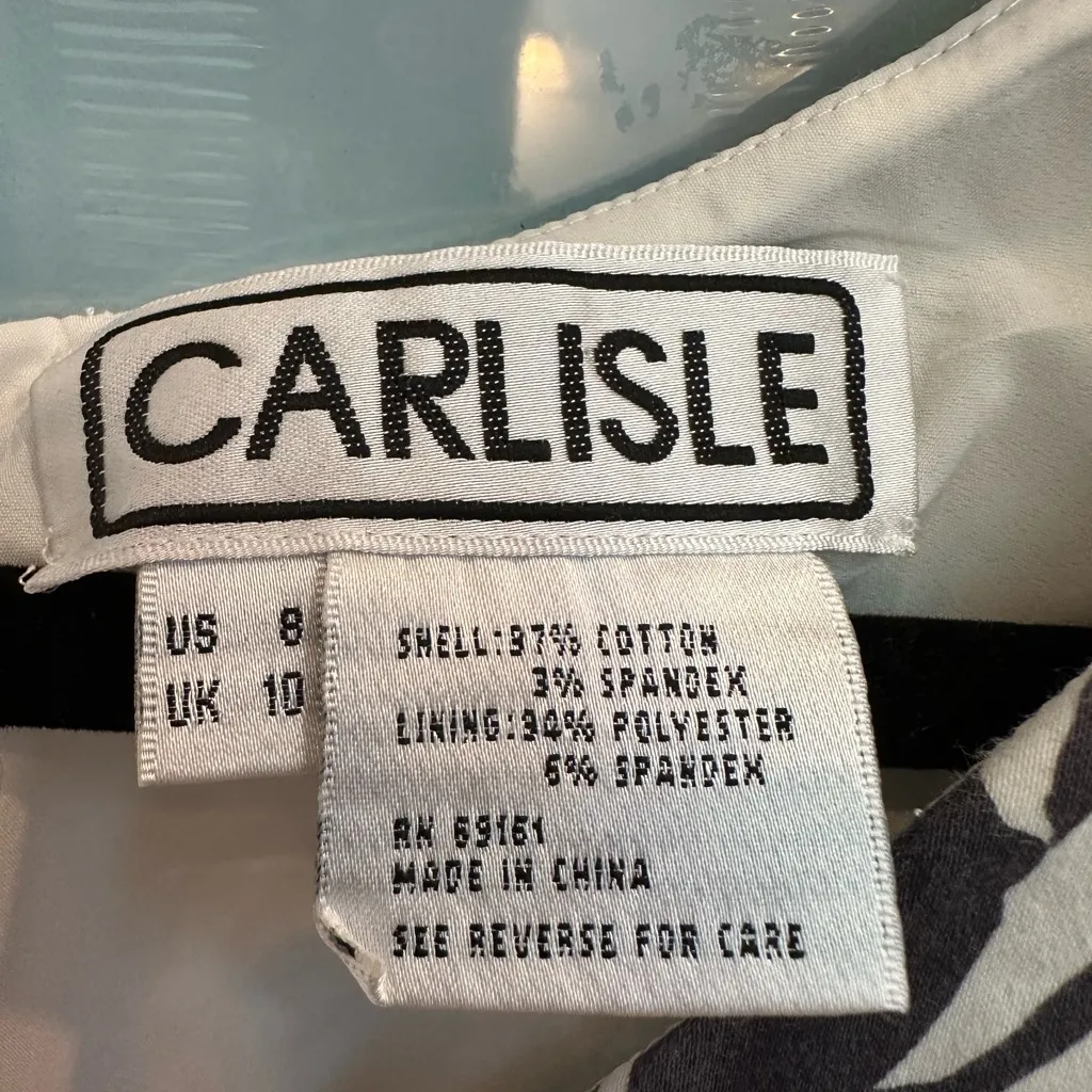 Vintage Carlisle Dark Navy & White Cotton Floral Midi Dress Ruffle Hem Size 8 M - Image 9