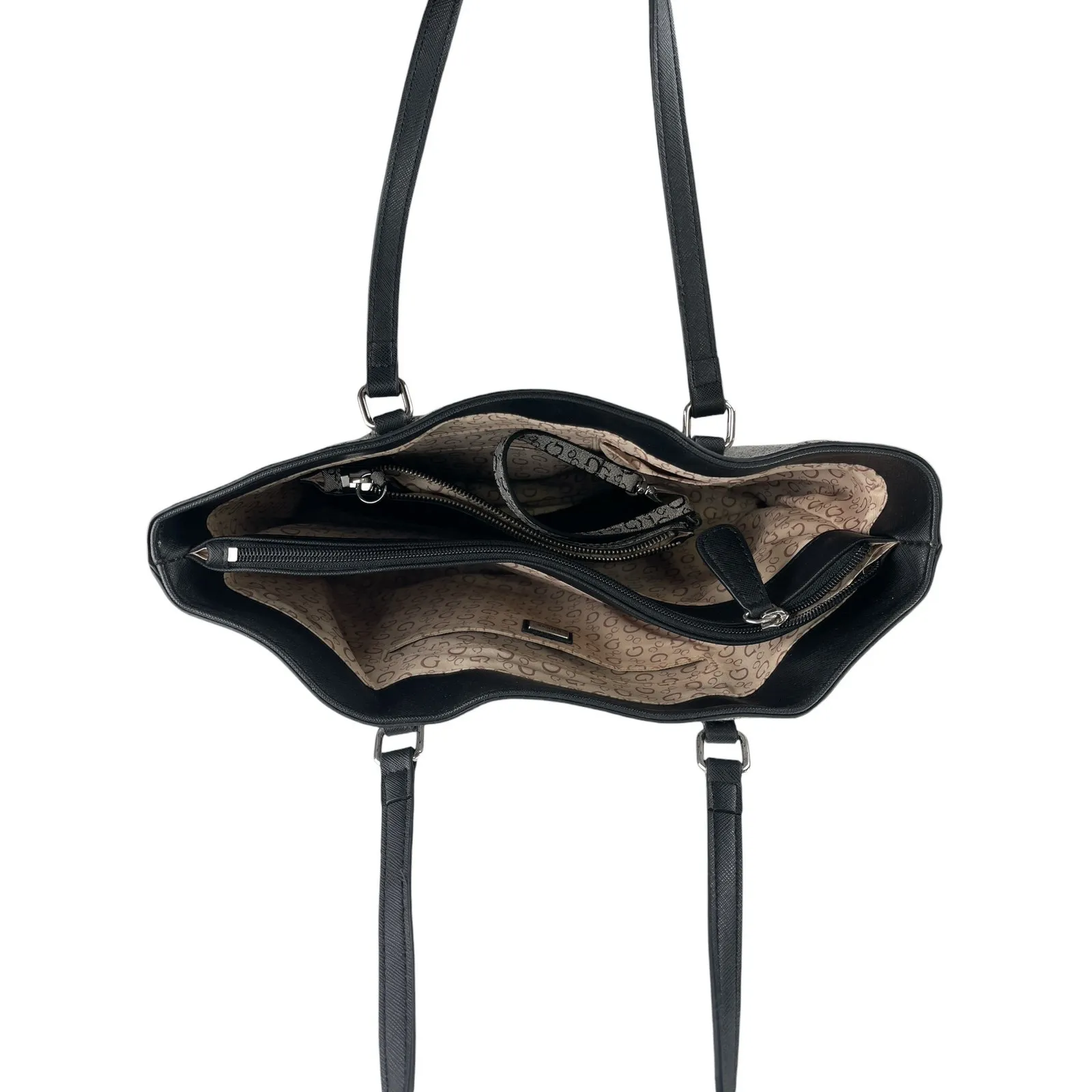 Guess Gray Black Monogram Jacquard Logo Removable Pouch Shopper Tote Bag OS - Image 3