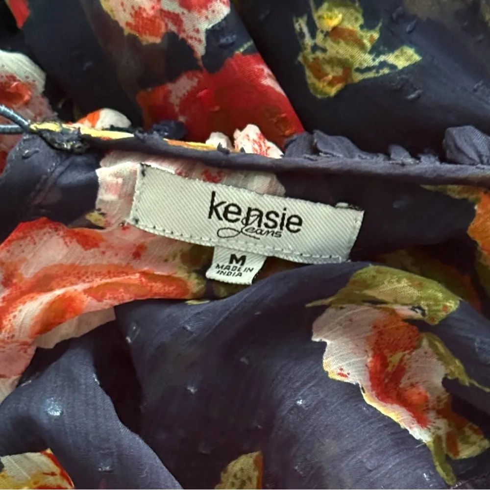 Kensie Red and Orange Ruffled Blouse with Peter Pan Collar Medium - Image 6