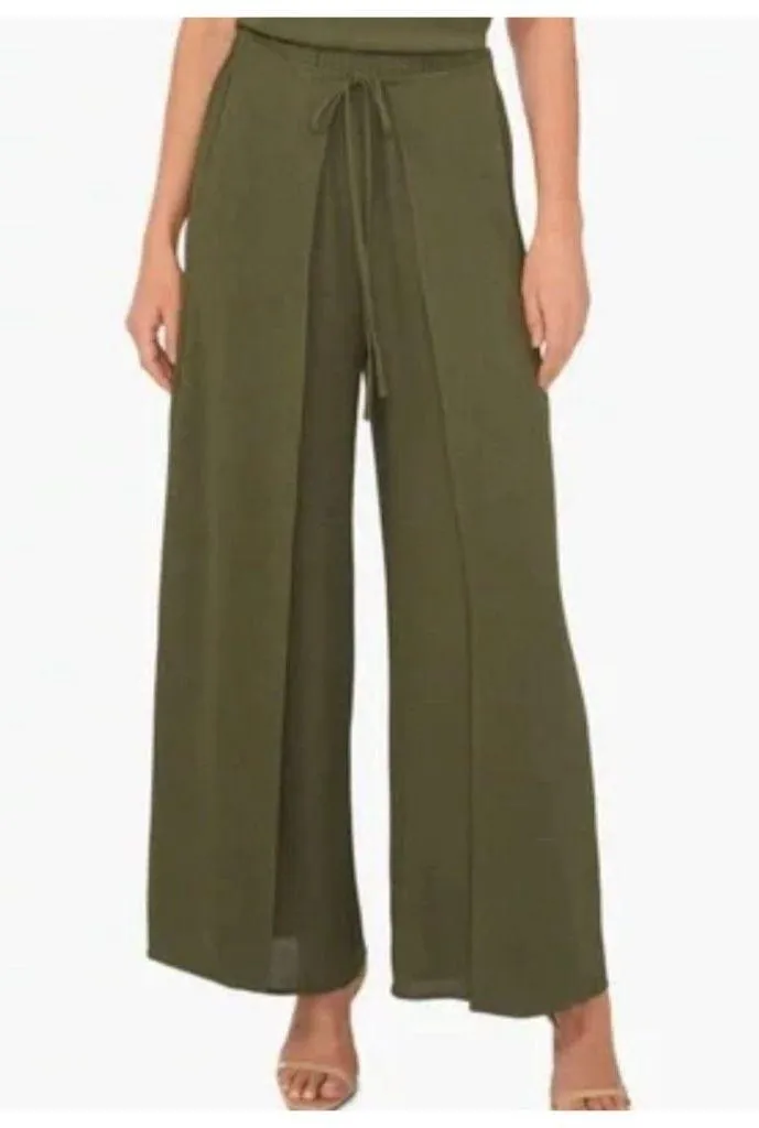 CeCe Size 2X Light Olive Women's Overlap Tie Front Wide Leg Soft Pants. New - Image 4